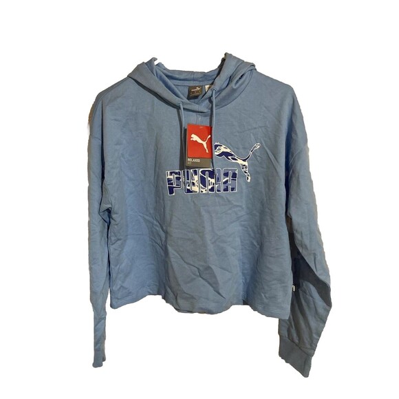 NEW PUMA Women's Summer Splash Cropped Hoodie Day Dream Blue Size Small - Picture 1 of 8